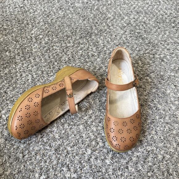 Alegria Rene Womens Mary Jane Leather Clogs Floral Cut Out 40 US 9.5-10 Brown - Picture 1 of 10